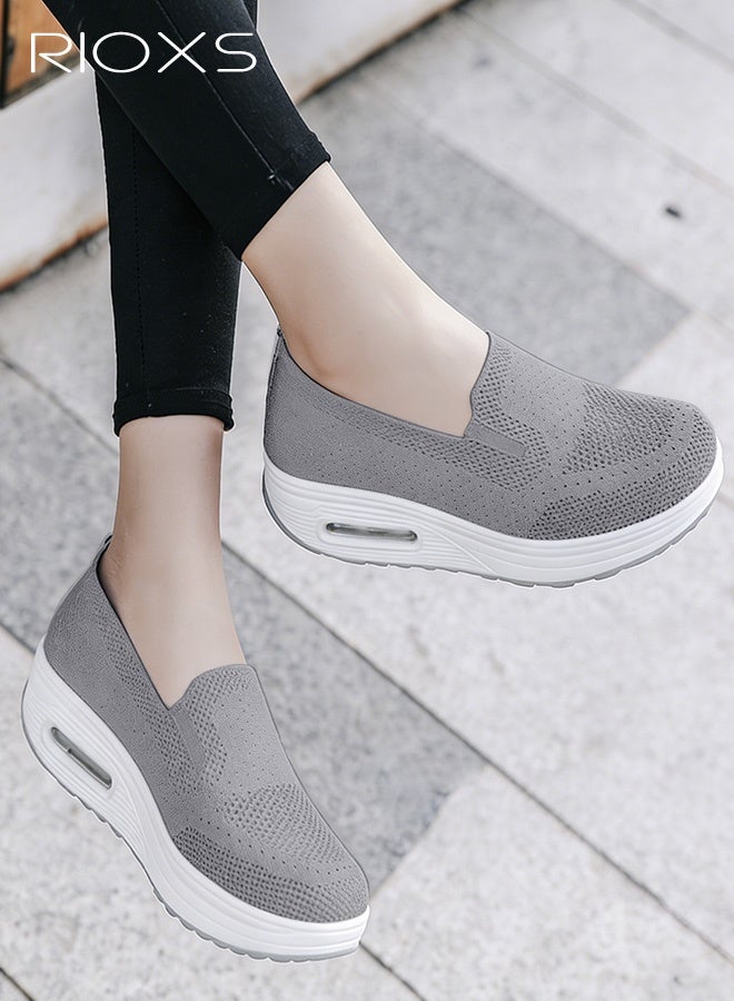 ريوكس حذاء رياضي نسائي عصري، حذاء مشي سهل الارتداء من شبكة قابلة للتنفس، حذاء خفيف ومريح للفتيات، حذاء رياضي عصري بمقدمة مستديرة للارتداء اليومي، الجري، الركض، الأنشطة الخارجية والملابس الترفيهية، رمادي - Image 5